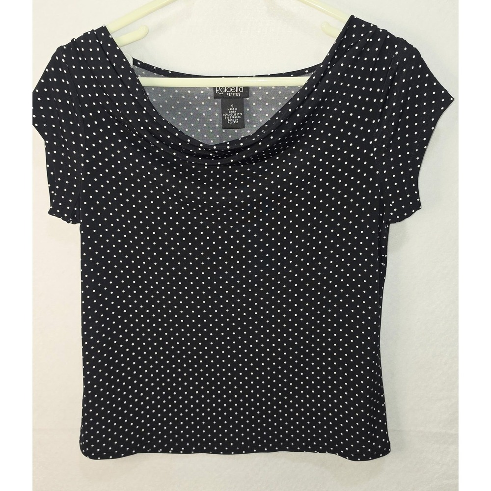 Rafaella Petites Black White Polka Dot Cowl Neck Short Sleeve Top Small P S